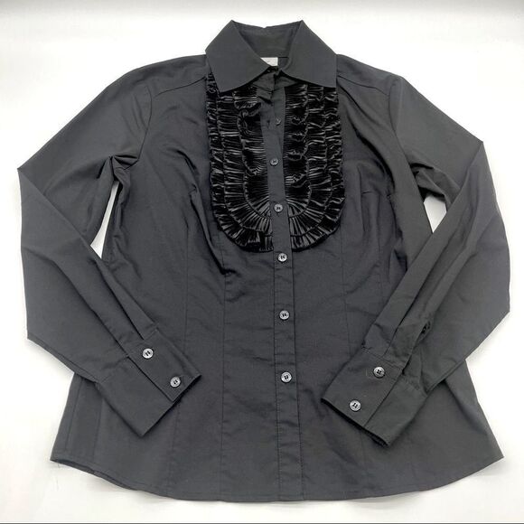 Worthington Black Pleated Ruffle Button Down LS Size S - Picture 1 of 16